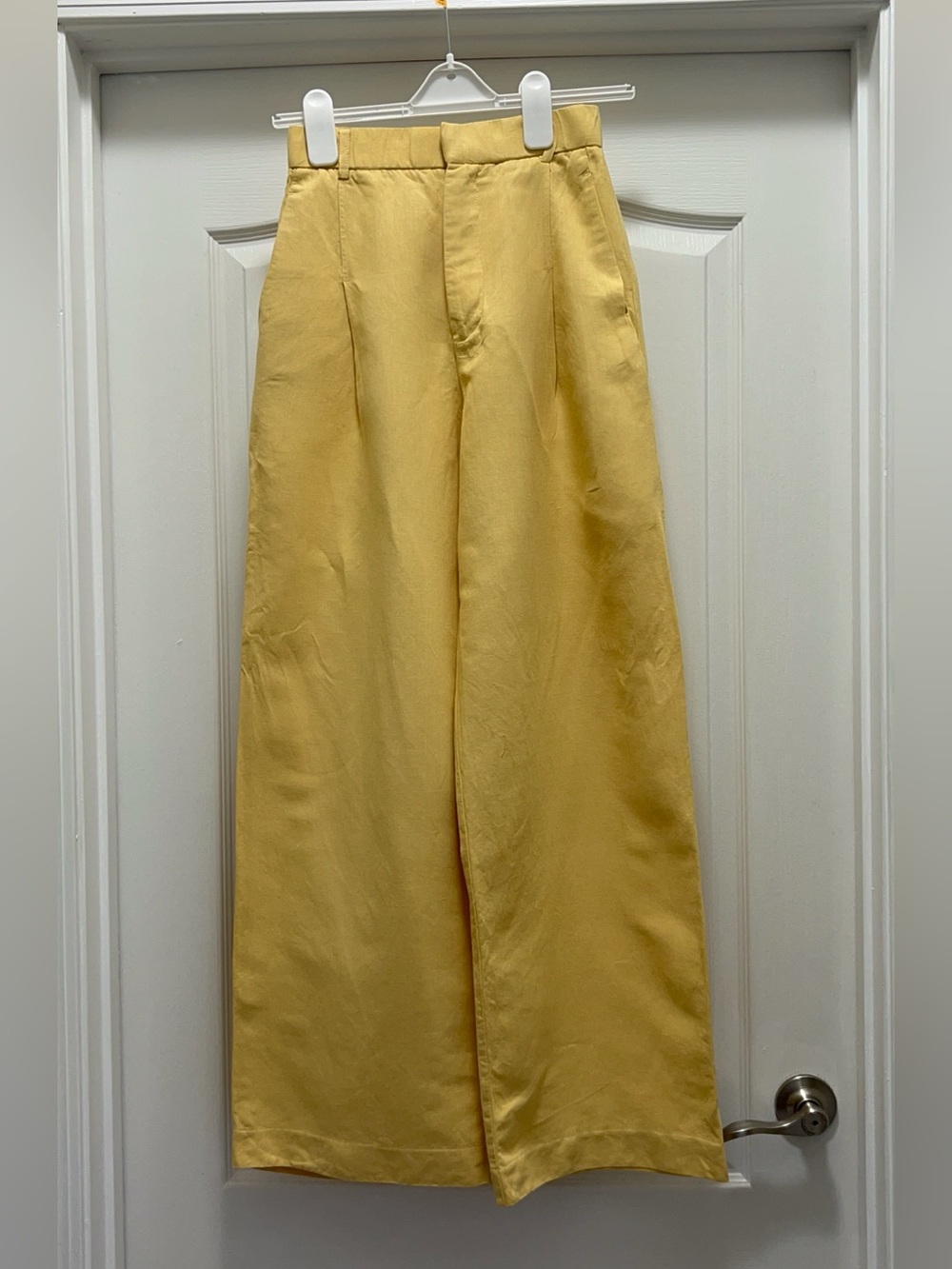 Zara Linen-Cotton Wide-Leg Pants in Pale Yellow Size XS